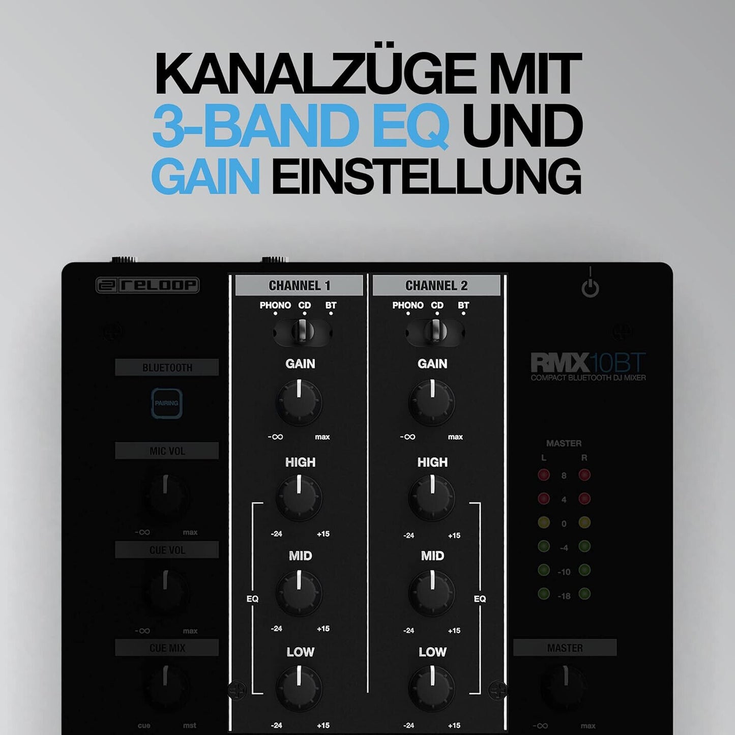 Reloop RMX-10 BT 2-Kanal Bluetooth DJ-Mixer mit eingebauter Bluetooth Schwarz