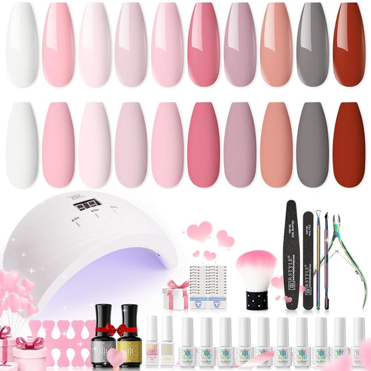 RSTYLE UV Nagellack Set mit Lampe 48W LED/UV, 12PCS Farben Nagelset Gelnägel Sta