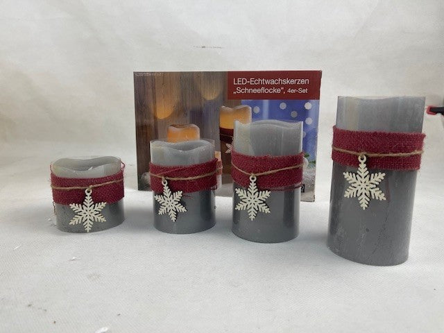 LED-Echtwachskerzen "Schneeflocke", 4er-Set