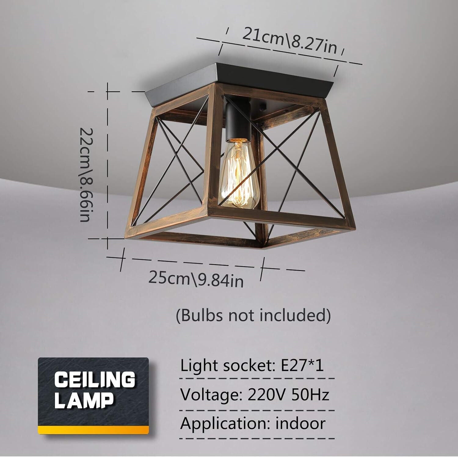 ENCOFT Retro Vintage Industrie Deckenleuchte Bronze Deckenlampe Metall Semi Flus