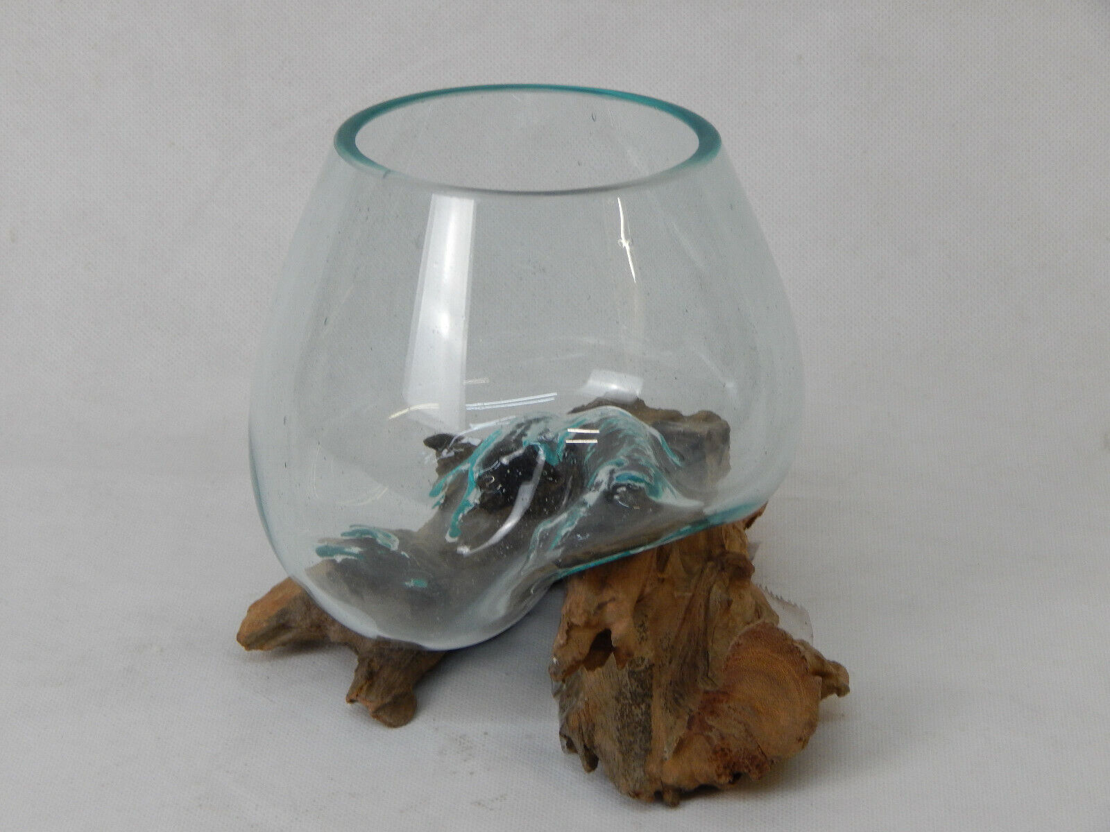 Dekoglas auf Holzwurzel 20cm Schüssel Deko Dekoration Holz Vase Windlicht Glas