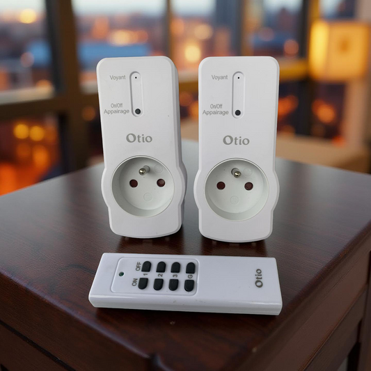 Otio– Set mit 2 ferngesteuerten 10 A 2P+E-Steckdosen mit Fernbedienung
