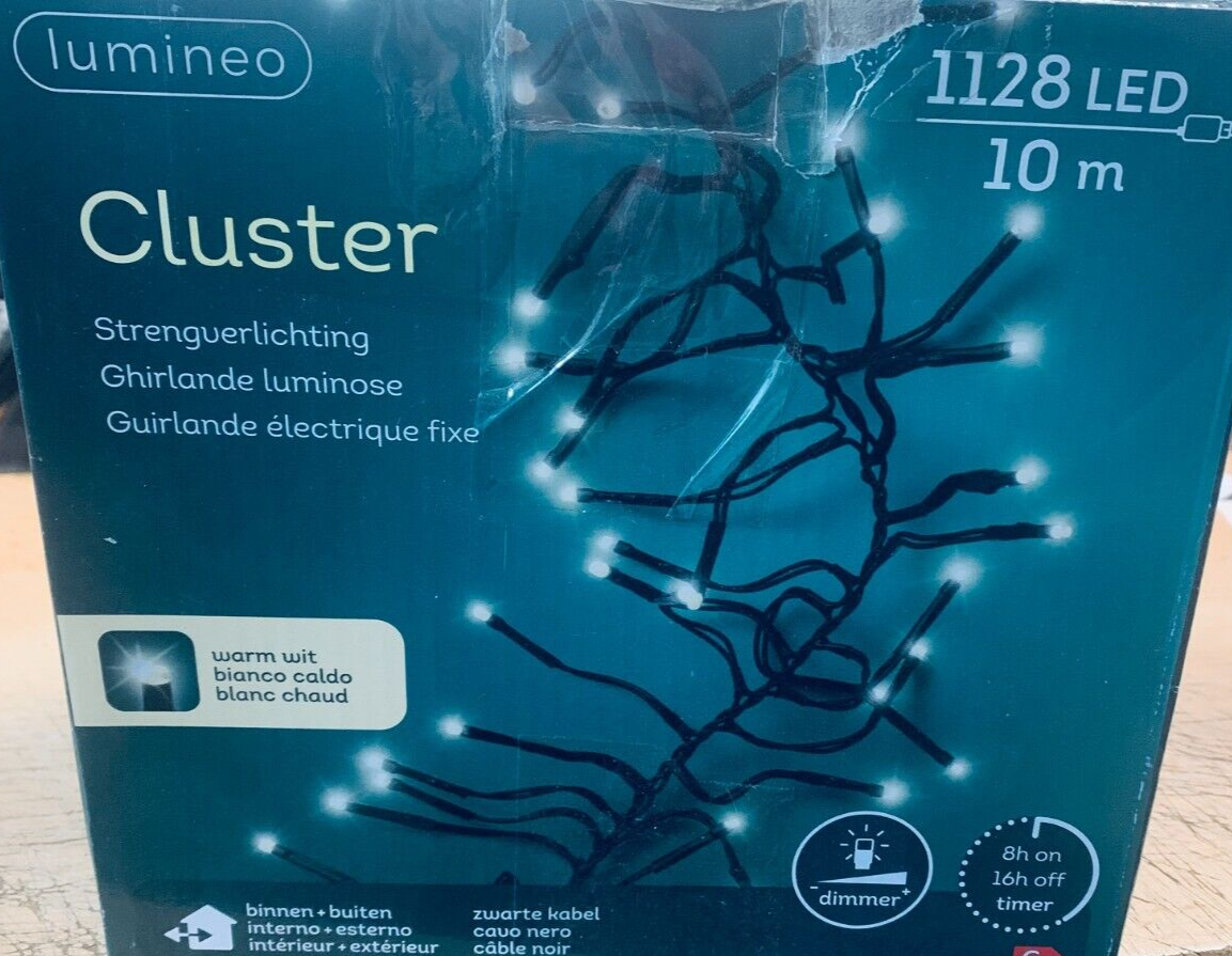 Lumineo Lichterkette Cluster 1128 LED 10 m klassisch warm, schwarzes Kabel
