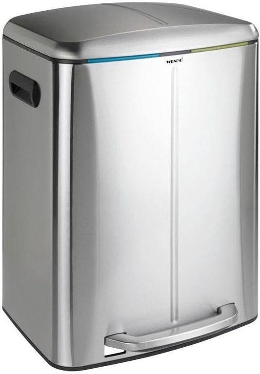 WENKO Kosmetik Tret Müll Eimer PRIMO 2x 20L mit Absenkautomatik Edelstahl Abfall
