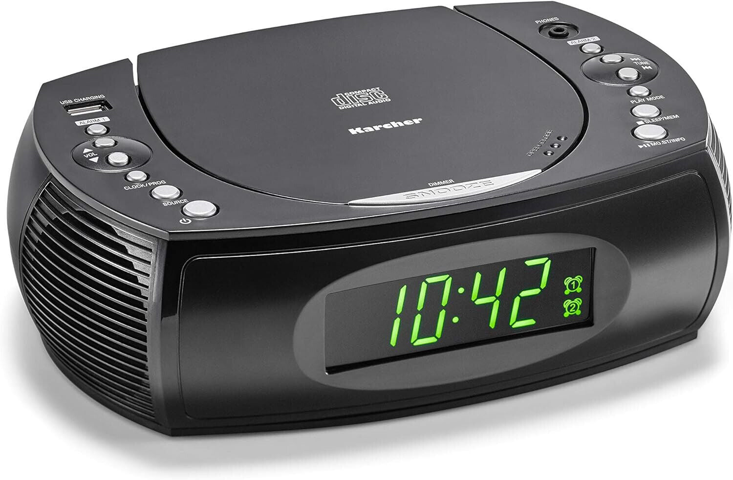 Karcher UR 1308 - Radiowecker mit CD-Player und Radio (UKW), Wecker in Schwarz