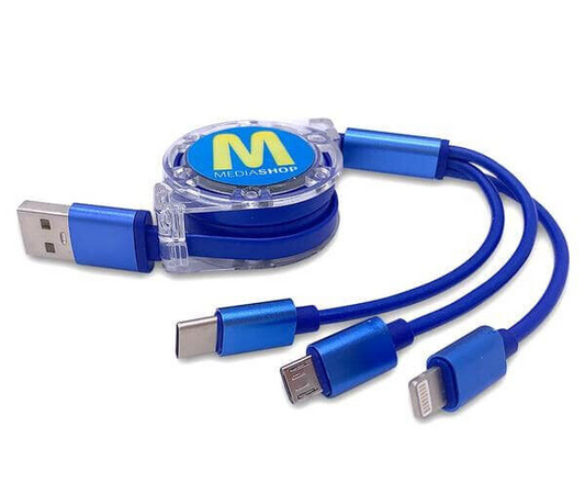 3in1 USB-Ladekabel einziehbar 3-in-1-Ladekabel für Ihr Smartphone (iOS/Android)