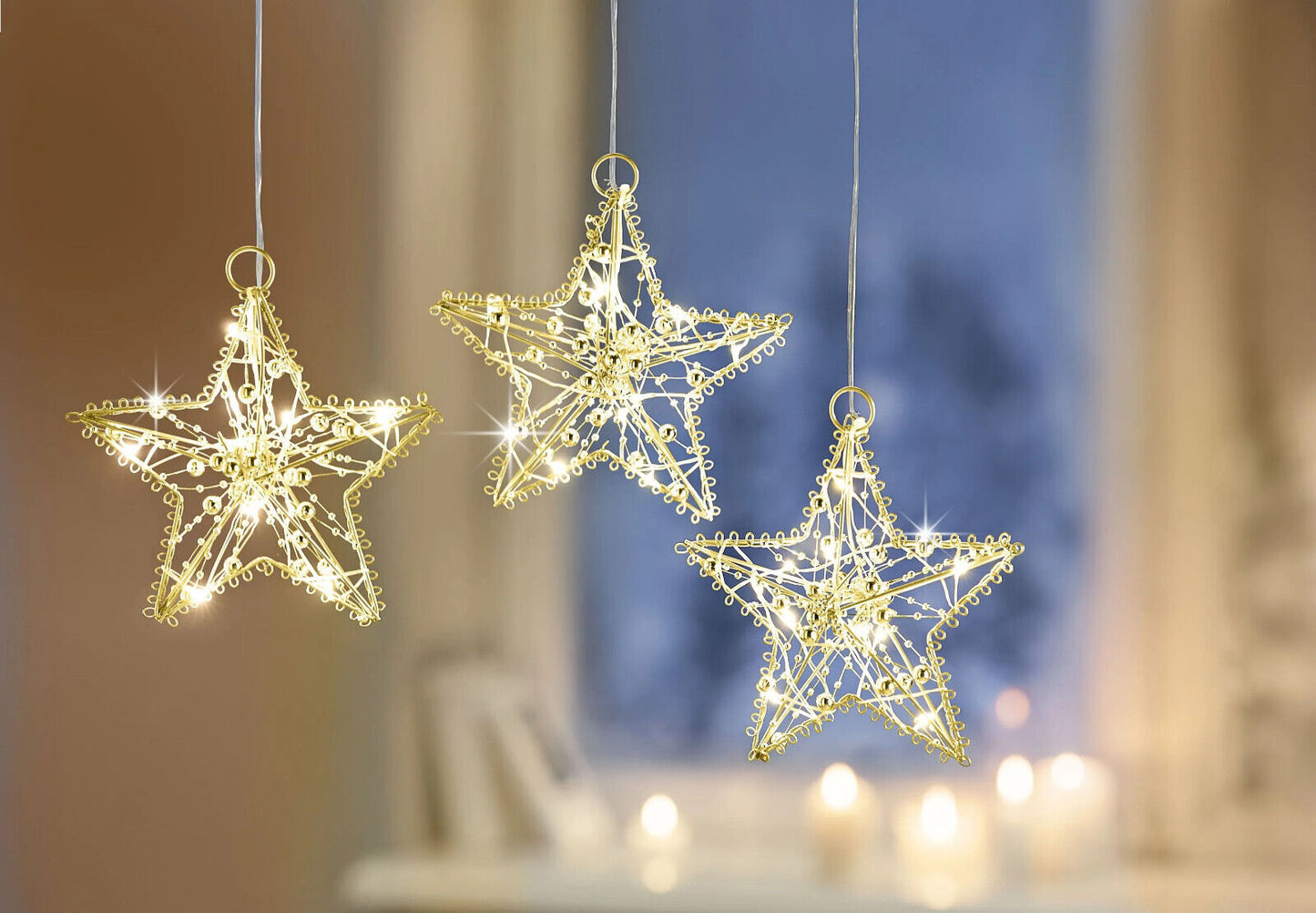LED-Hängedeko Sterne "Pearl" 3er-Set Weihnachtsdeko Weihnachten Advent in Gold