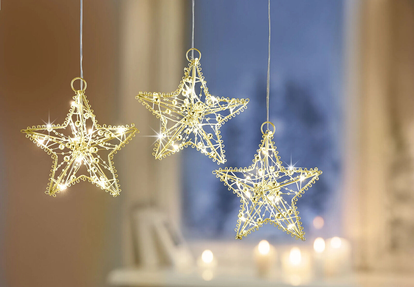 LED-Hängedeko Sterne "Pearl" 3er-Set Weihnachtsdeko Weihnachten Advent in Gold