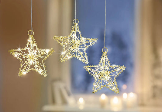 LED-Hängedeko Sterne "Pearl" 3er-Set Weihnachtsdeko Weihnachten Advent in Gold