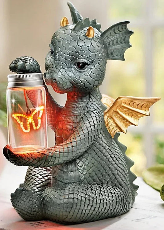 Drache "Taja" mit LED-Schmetterling im Glas