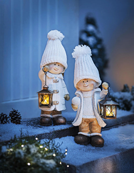 Dekofiguren Winterkinder "Edda & Lars" mit LED-Laternen, 2er-Set Deko Advent