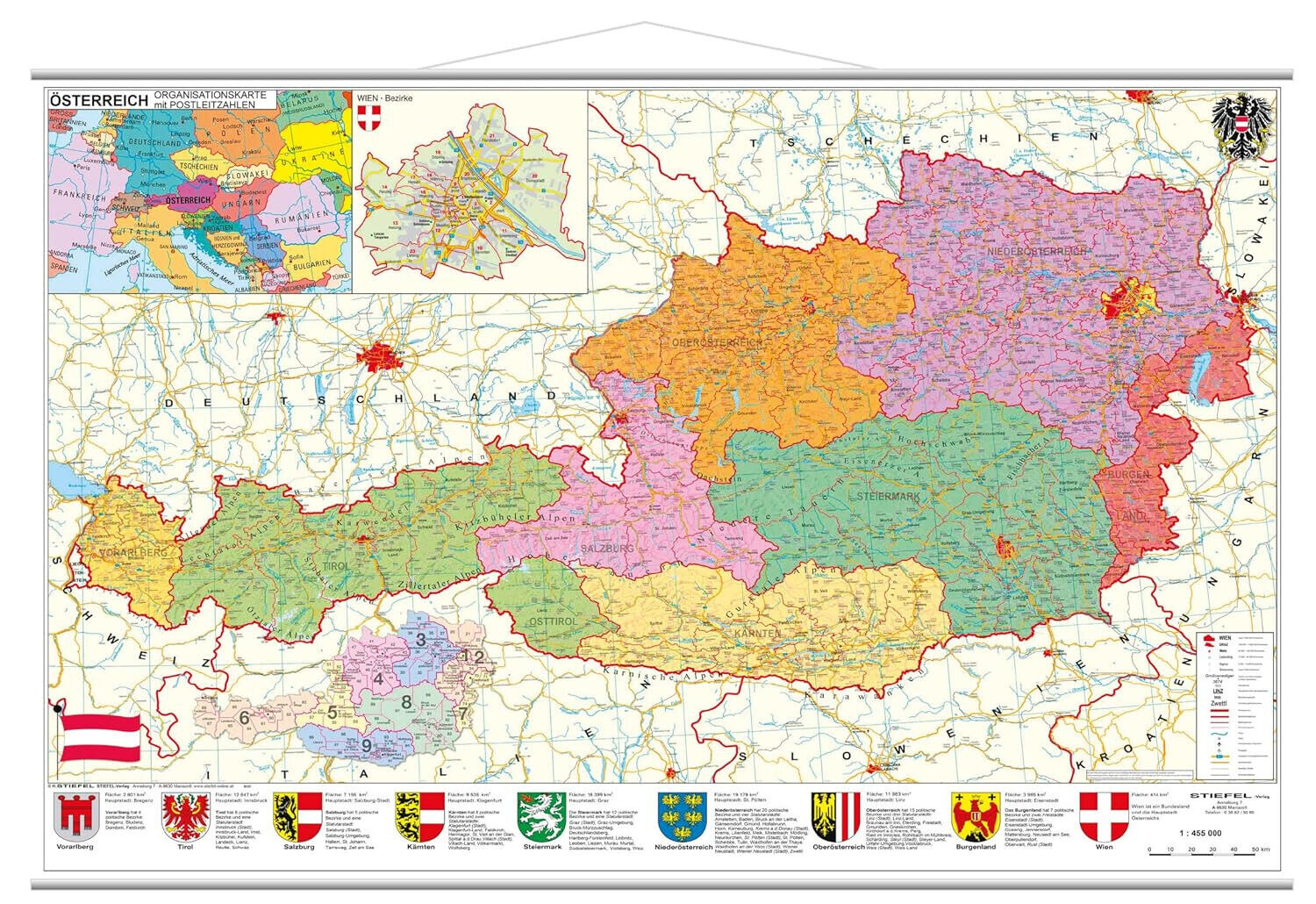Österreich politisch (2008, Sheet map) 137 x 89 cm Poster AT Karte 1 : 455 000