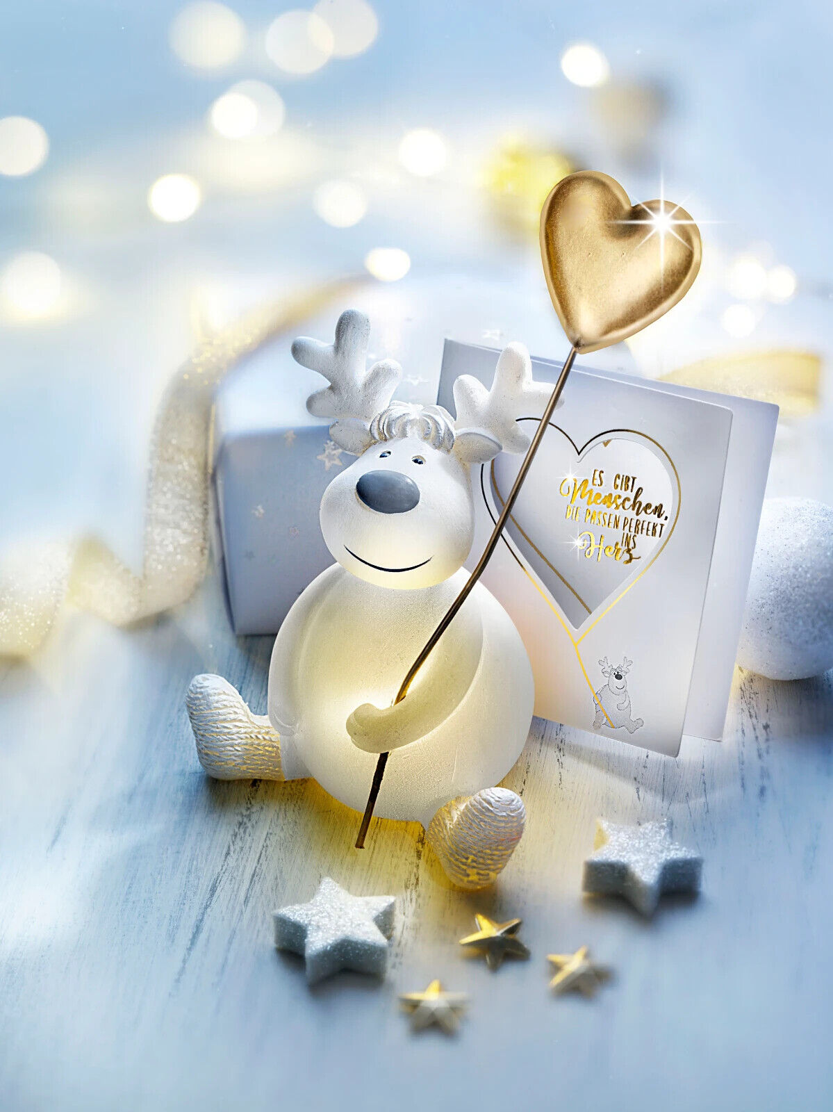 LED-Rentier "Björn" inkl. Grußkarte Geschenk Aufmerksamkeit zum Beschriften