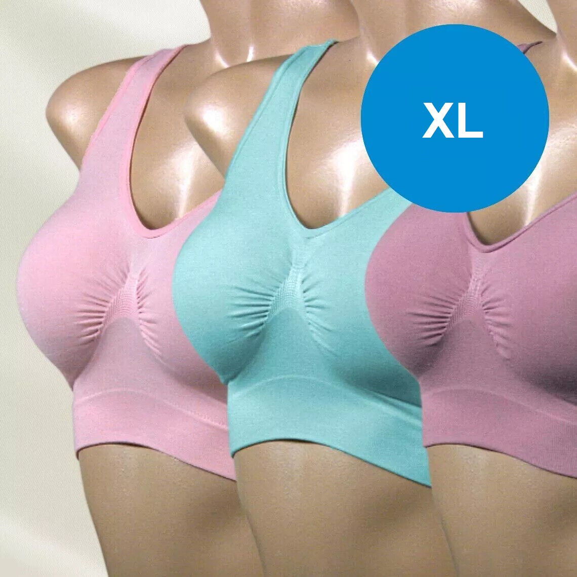 Ahh Bra 3er Set - Größe: XL - Rosa, Türkis, Flieder Damen BH bei 30° Waschbar