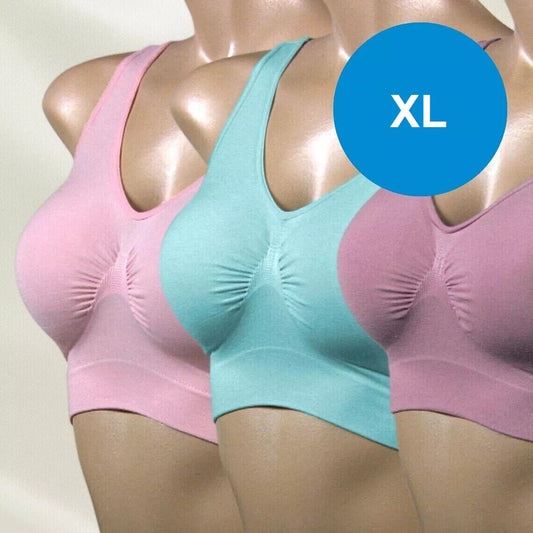 Ahh Bra 3er Set - Größe: XL - Rosa, Türkis, Flieder Damen BH bei 30° Waschbar