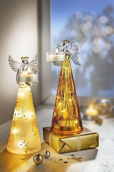 LED-Engel mit Teelichthalter, 2er Set Kerzenhalter Dekoration Wohnungsdeko Engel