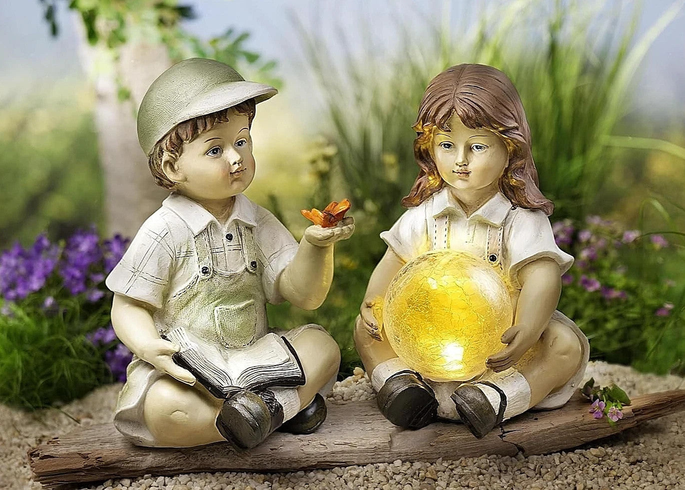 Paula und Emil Dekofiguren mit LED, Dekoration, je ca 25cm hoch