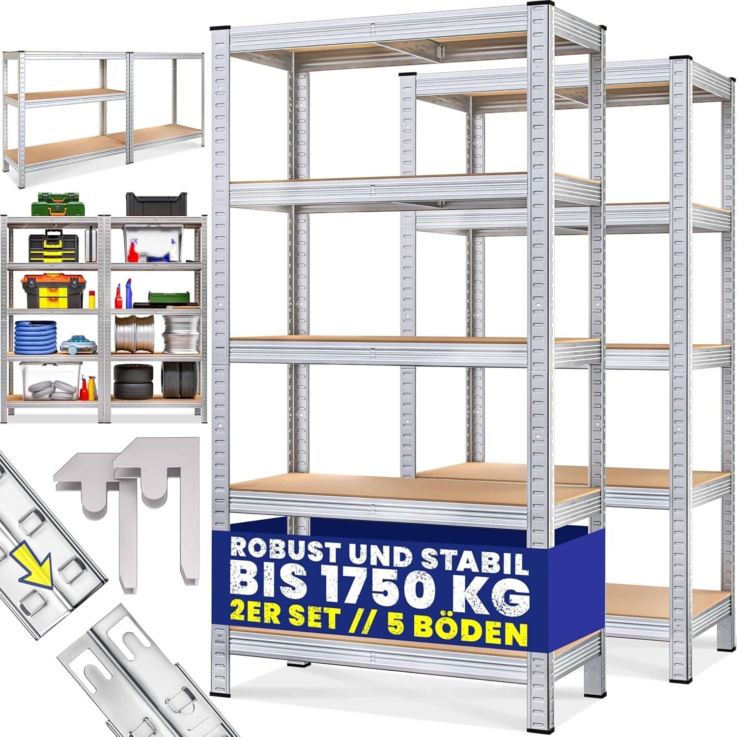 Schwere Lagerregale 875 kg - 5 boltlose Regale - Kellerregale / Werkstattregale