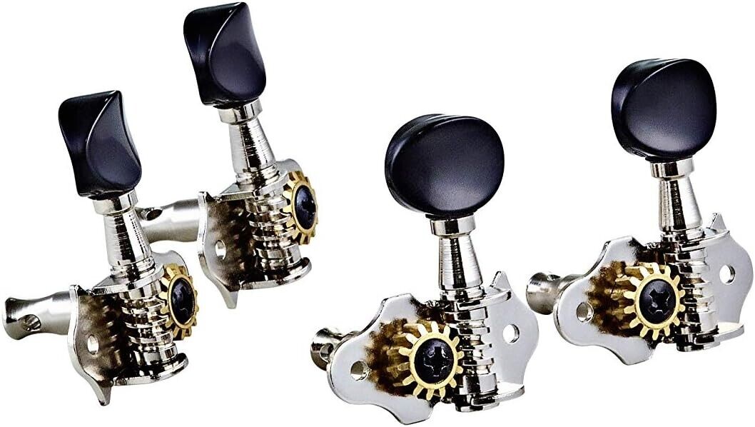 ORTEGA Ukulele Stimmmechaniken-Set, open gear, schwarze ABS Knöpfe, nickel (OTMU