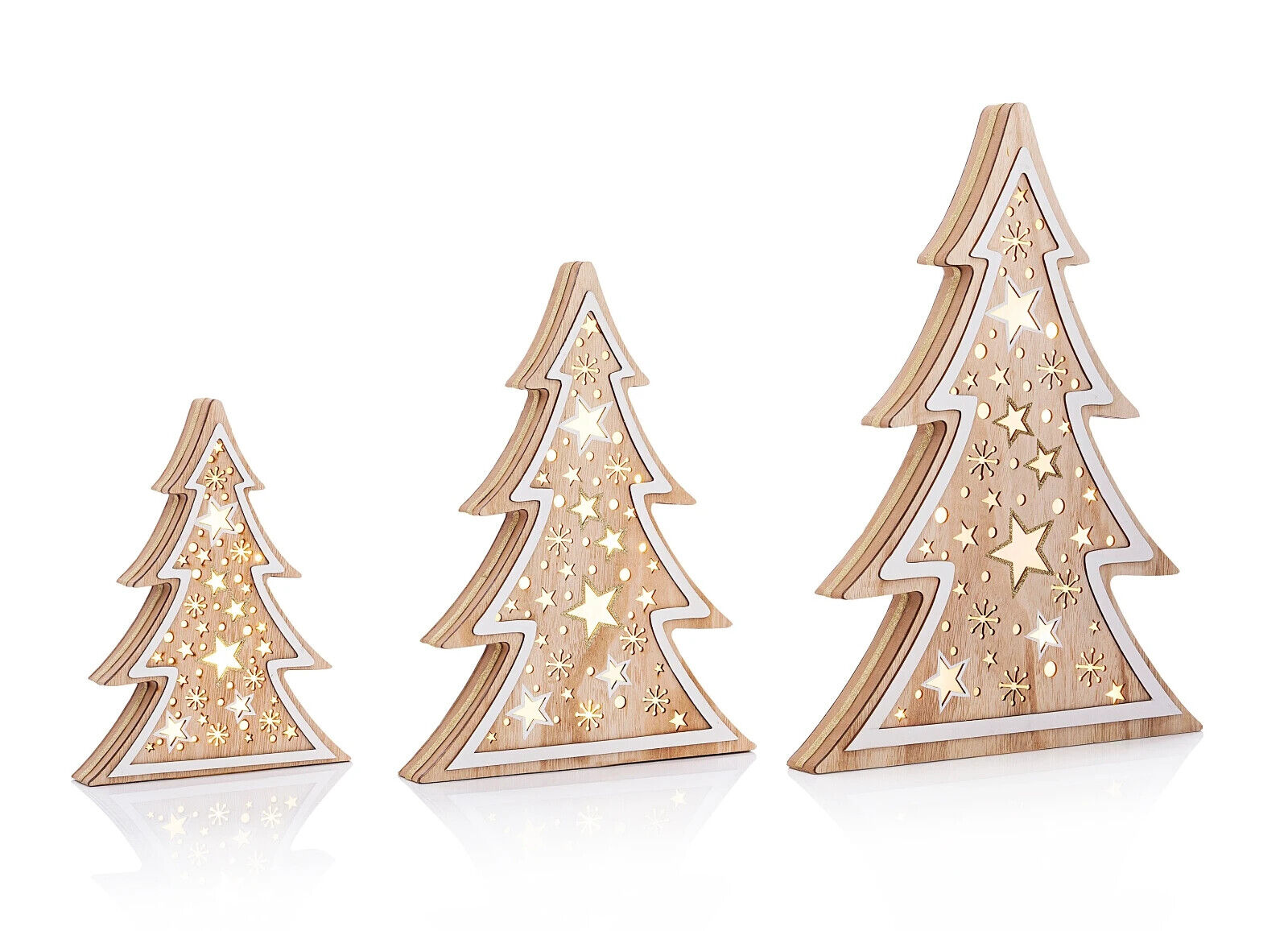 LED-Tannen XL Holz, 3er-Set Deko Weihnachtsdeko Advent Dekoration Wohnungsdeko