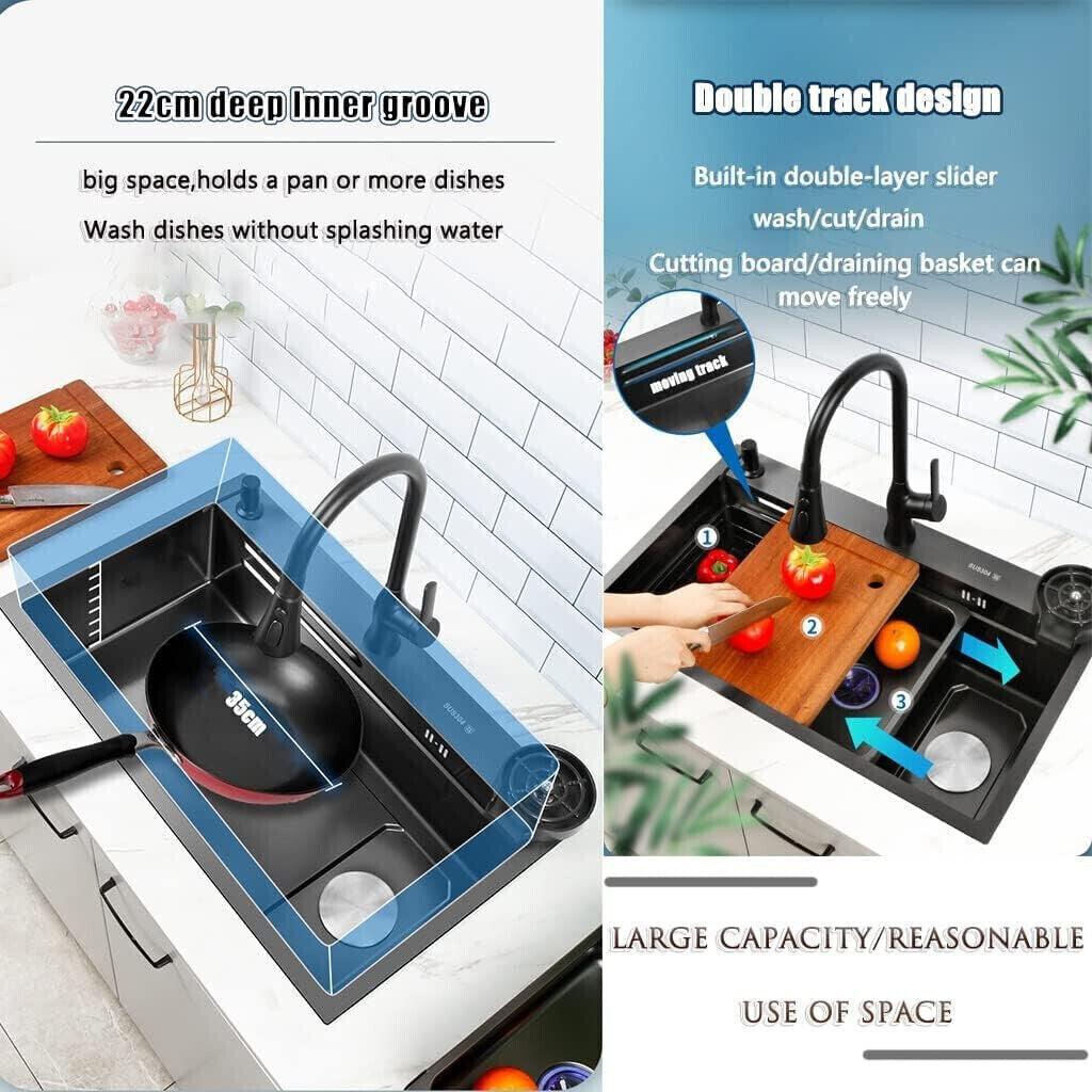 Spülbecken Küche Nano 304 Edelstahl Spüle in Schwarz Größe: 75cm x 45cm
