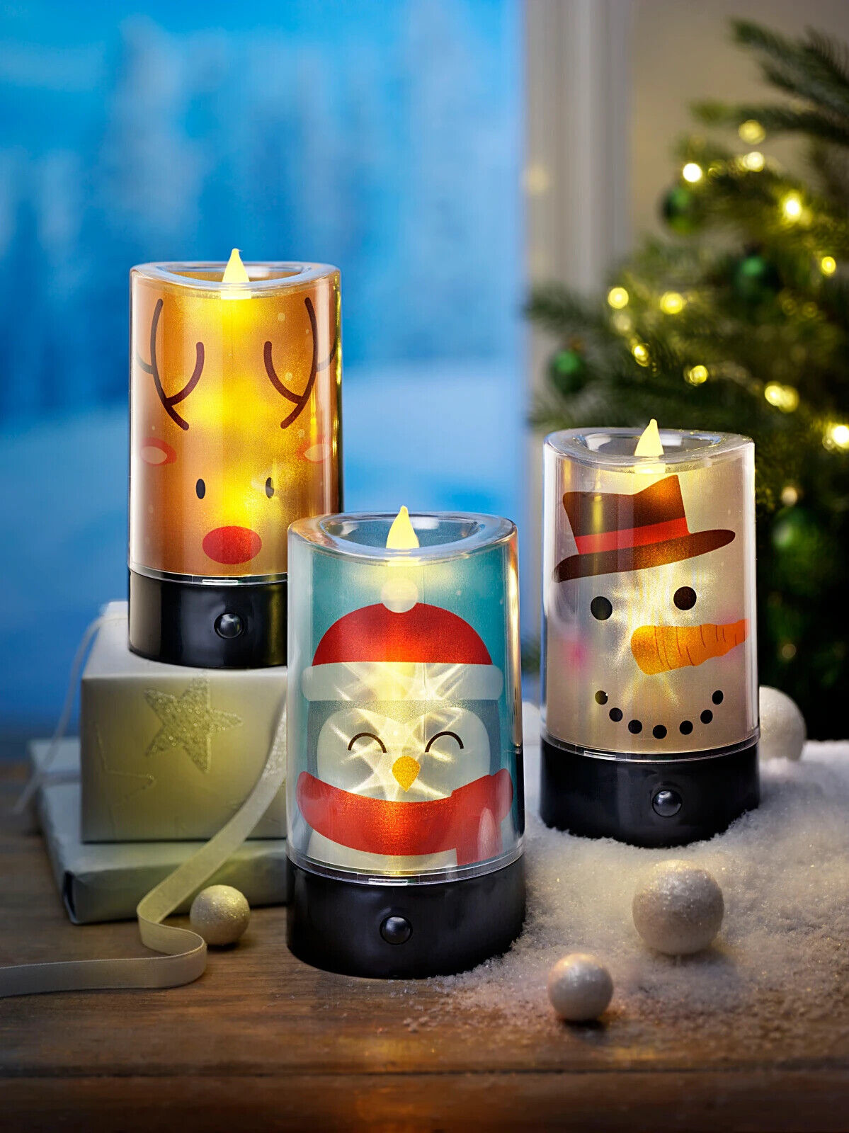 LED-Kerzen "Funny Winter" mit Sound, 3er-Set Deko Party Dekoration