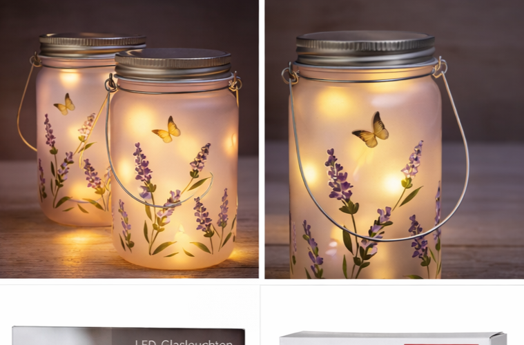 LED Glasleuchten Lavanda 2er Set Glas Windlicht Timer Batterie Weltbild