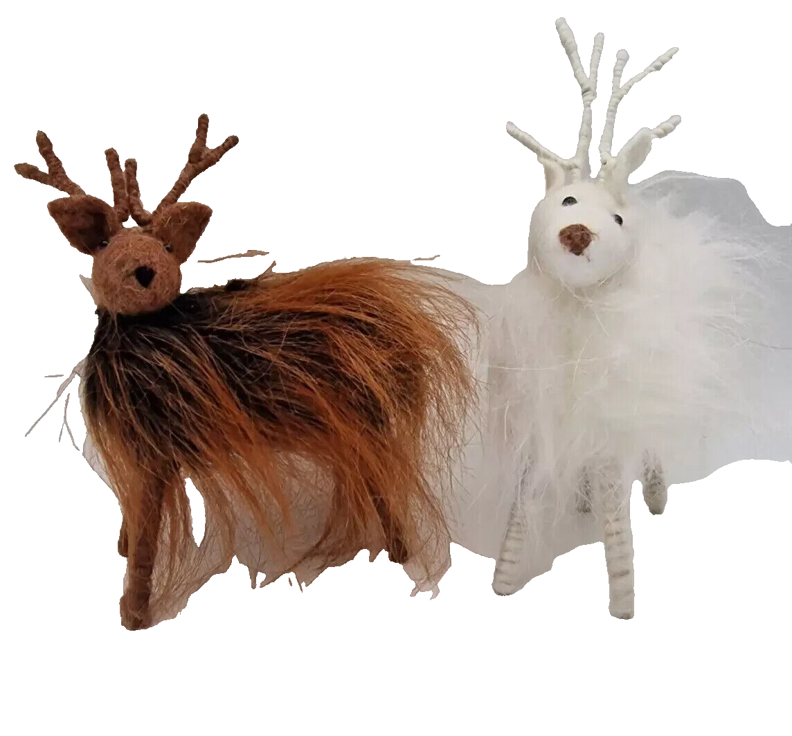 Filz Hirsche Weiße & Braune Deko Figuren lang Haar mit Weihnachten Höhe 20 cm