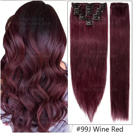 S-noilite Clip In 100% Remy Echthaar Extensions Haarverlängerung Glatt 8 Tressen