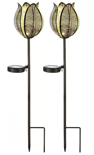 Weltbild Solar-Gartenstecker Blüte 2er-Set Metall mit Kugelleuchte 65 cm