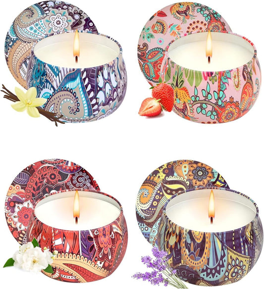 Duftkerze Set 4 Stück Scented Candle Set Geschenkset Natürliches Sojawachs
