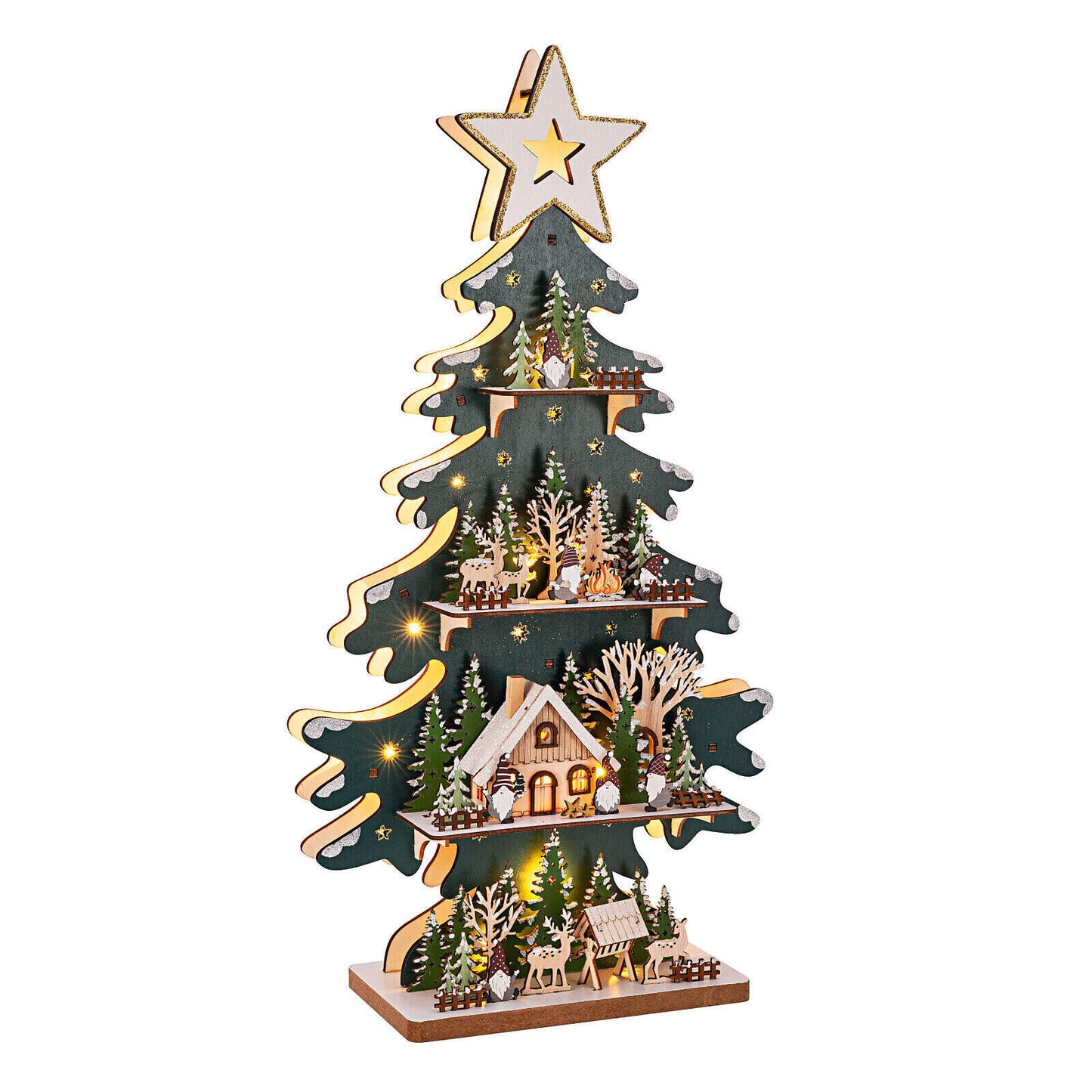 LED Tanne Tannenbaum Wichtelszene Wichtelhuas Holz Weihnachten Advent beleuchtet