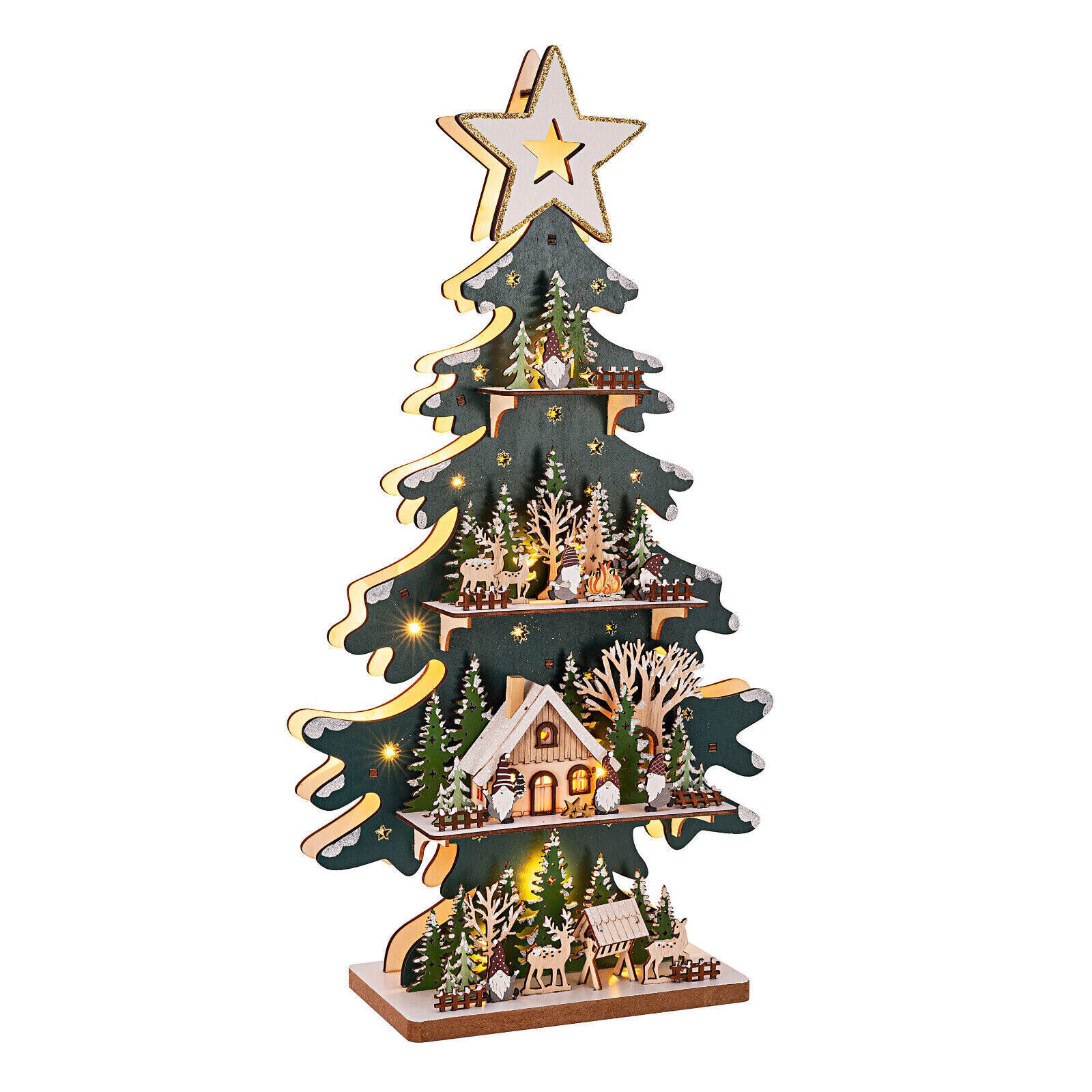 LED Tanne Tannenbaum Wichtelszene Wichtelhuas Holz Weihnachten Advent beleuchtet