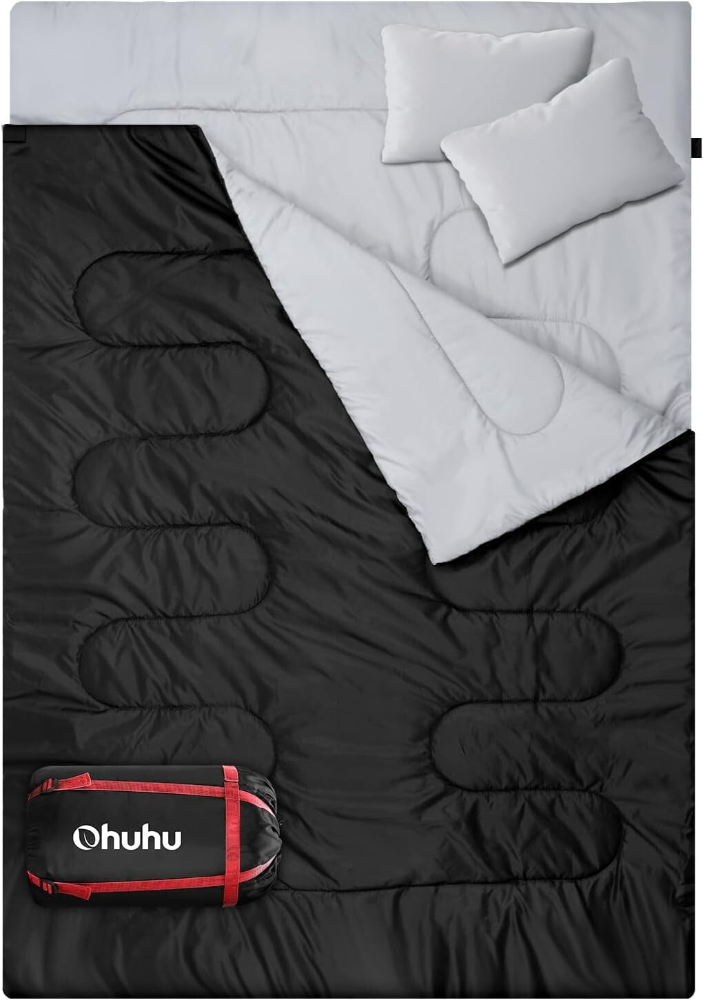 Schlafsack Outdoor Sommer: Ohuhu Doppelschlafsack mit 2 Kissen und Tragetasche,