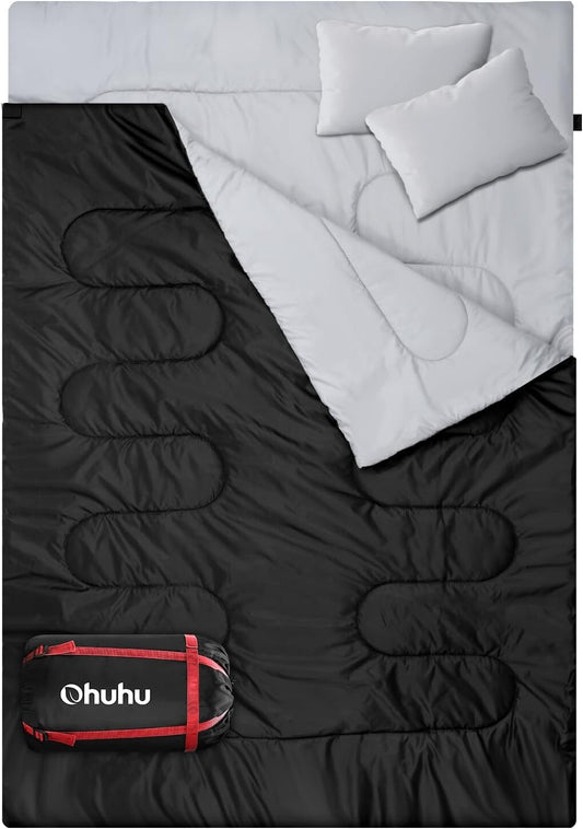 Schlafsack Outdoor Sommer: Ohuhu Doppelschlafsack mit 2 Kissen und Tragetasche,