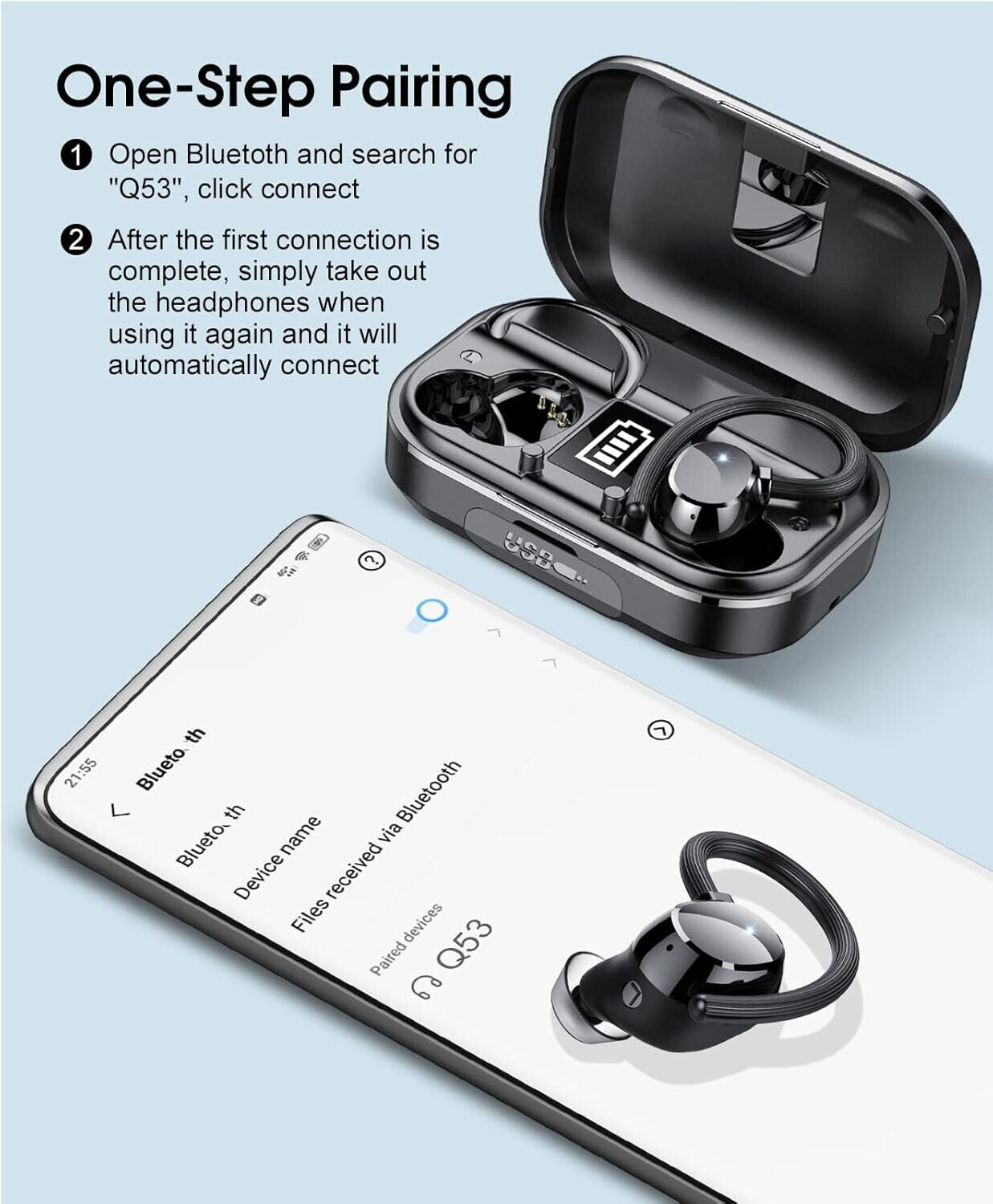 Bluetooth Kopfhörer Sport, Kopfhörer Kabellos Bluetooth 5.3 mit HD Mic, 120 Std.