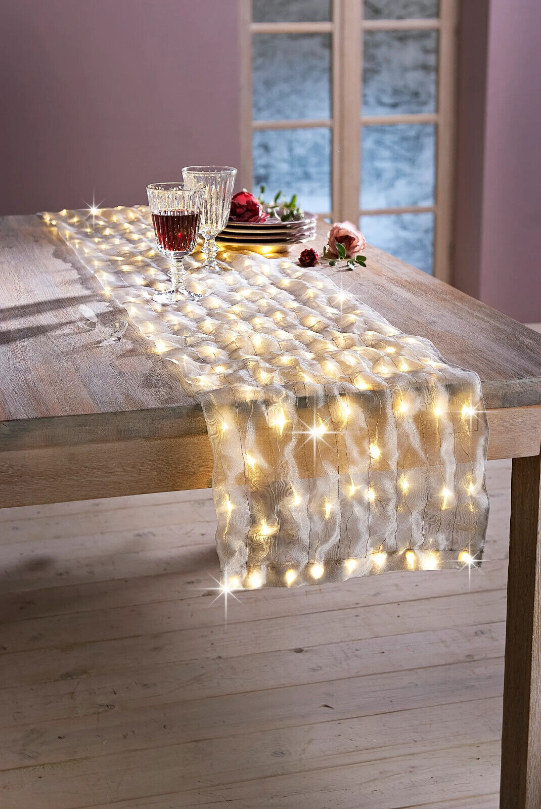 LED-Dekostoff "Glamour" 36x210 cm, 198 LEDs (Farbe: hellgrau) Weihnachten Deko
