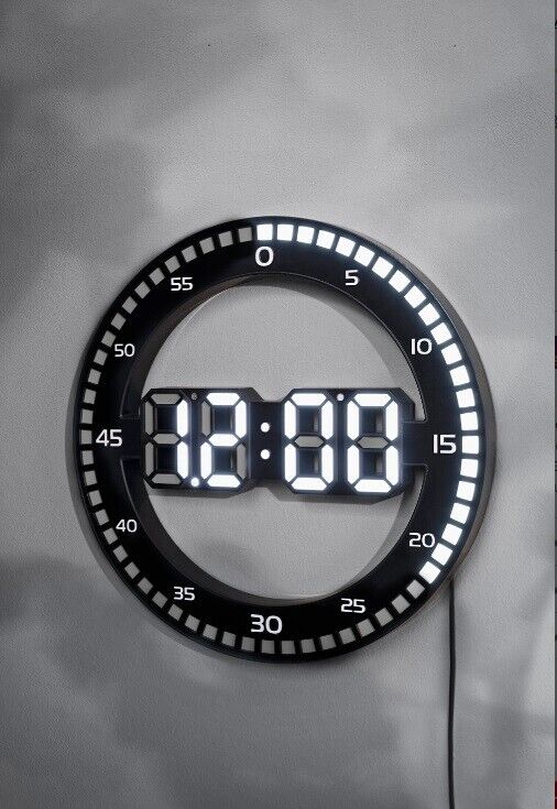 Tischuhr Wanduhr Weltbild LED Digital Sekundenanzeige Ø30,5 cm Schwarz SEHR GUT