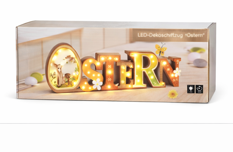 LED Dekoschriftzug Ostern Holz Osterdeko beleuchtet Batterie Tischdeko
