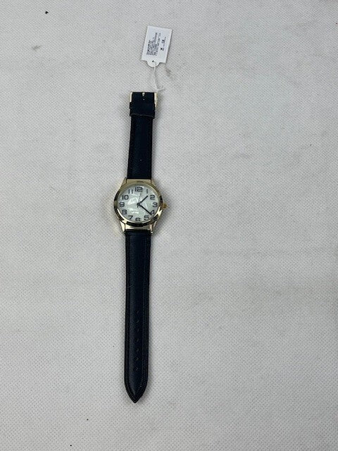 Unisex Uhr mit schwarzen Band und Goldener Uhrengehäuse
