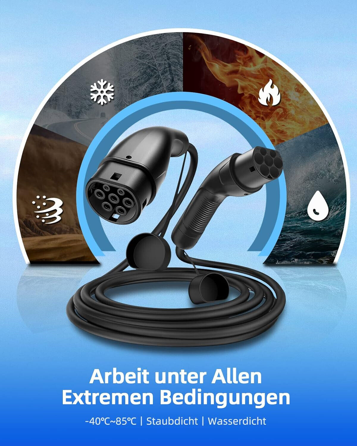 Typ 2 Ladekabel für EV, 22kW 32A 6m 3-Phasen Elektroauto-Ladekabel mit Tasche