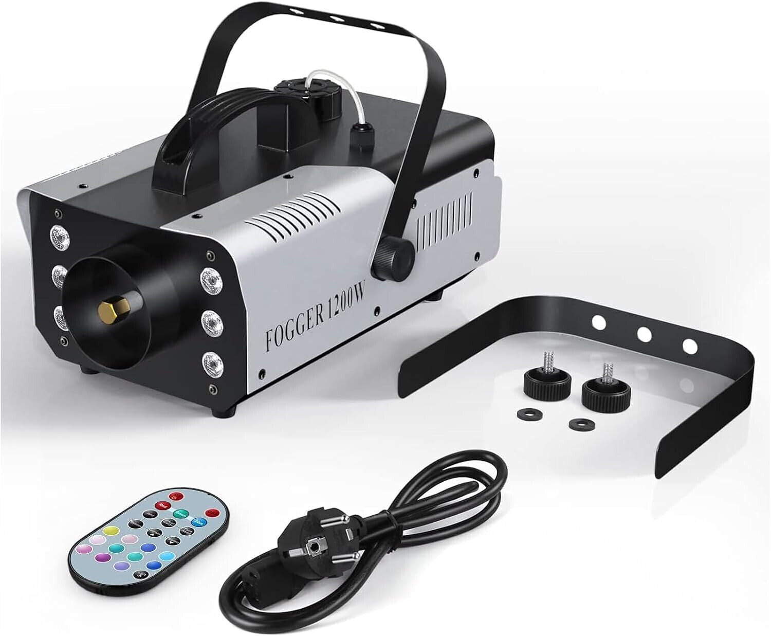 Fooger 1200W Mini Nebelmaschine mit 6 RGB LED Steuerbaren Lichtern in Silber