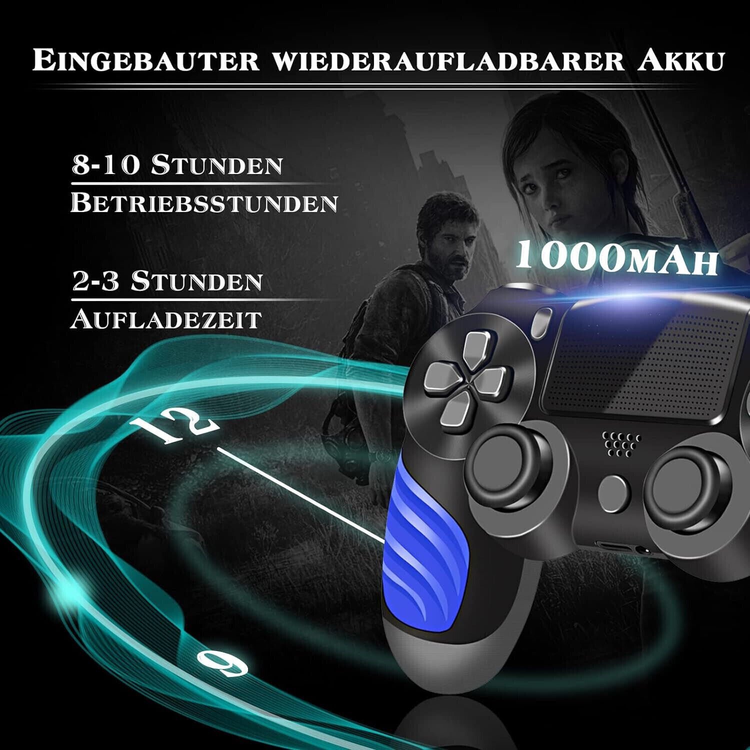 Roseason kompatibel mit Playstation 4 /Slim/Pro/PC, mit Akku Controller Schwarz