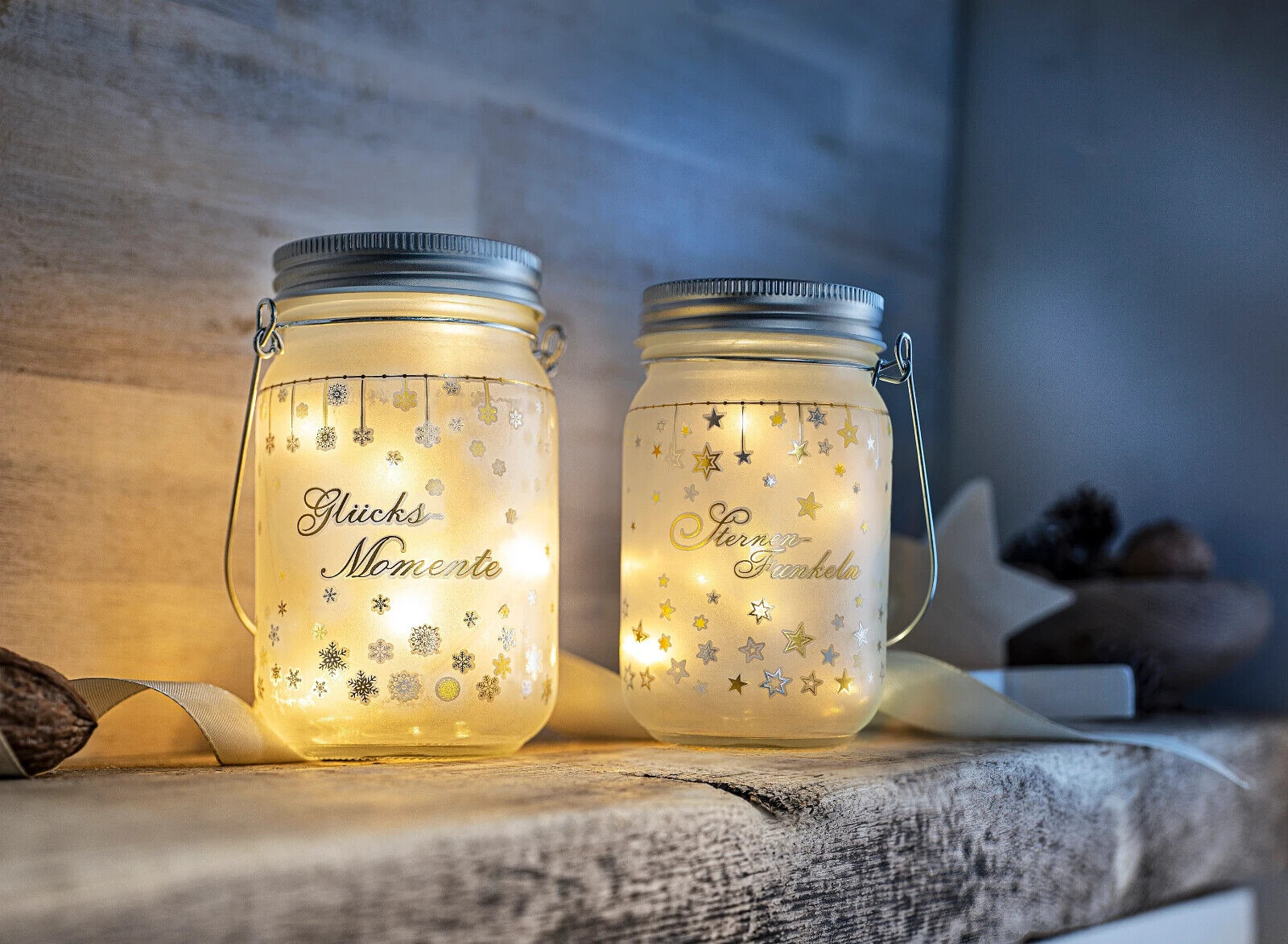 LED-Glasleuchten "Sternenfunkeln", 2er-Set Stimmungsleicht Dekoration Wohnung