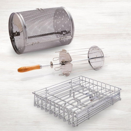 Livington Rotisserie Chef - Zubehör-Set - Grillgitter, praktischer Drehkorb & Sc
