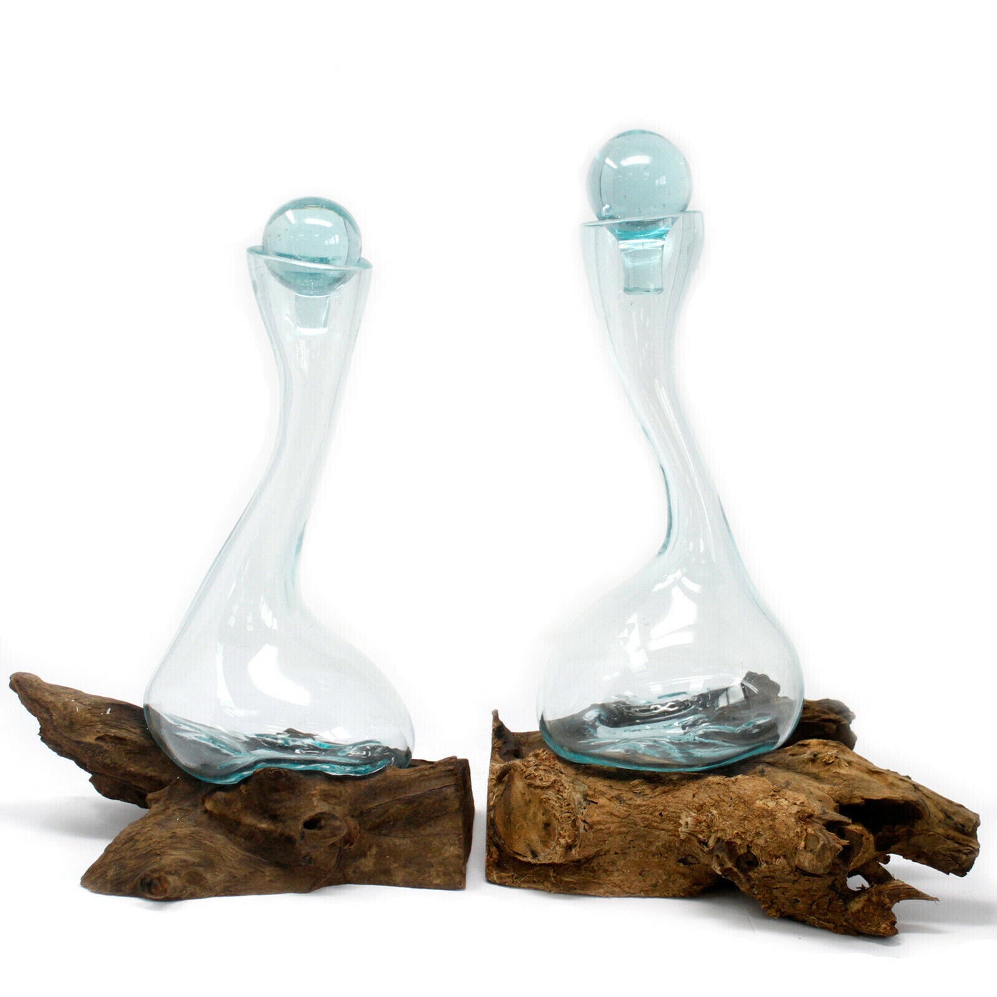 Dekoglas auf Holzwurzel Weinkaraffe Deko Dekoration Holz Windlicht Glas Dekoglas