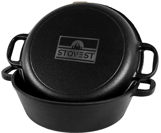 STOVEST Emaille Gusseisen Topf 26 cm mit Pfanne 4,6L [inkl. E-Book Kochbuch] -