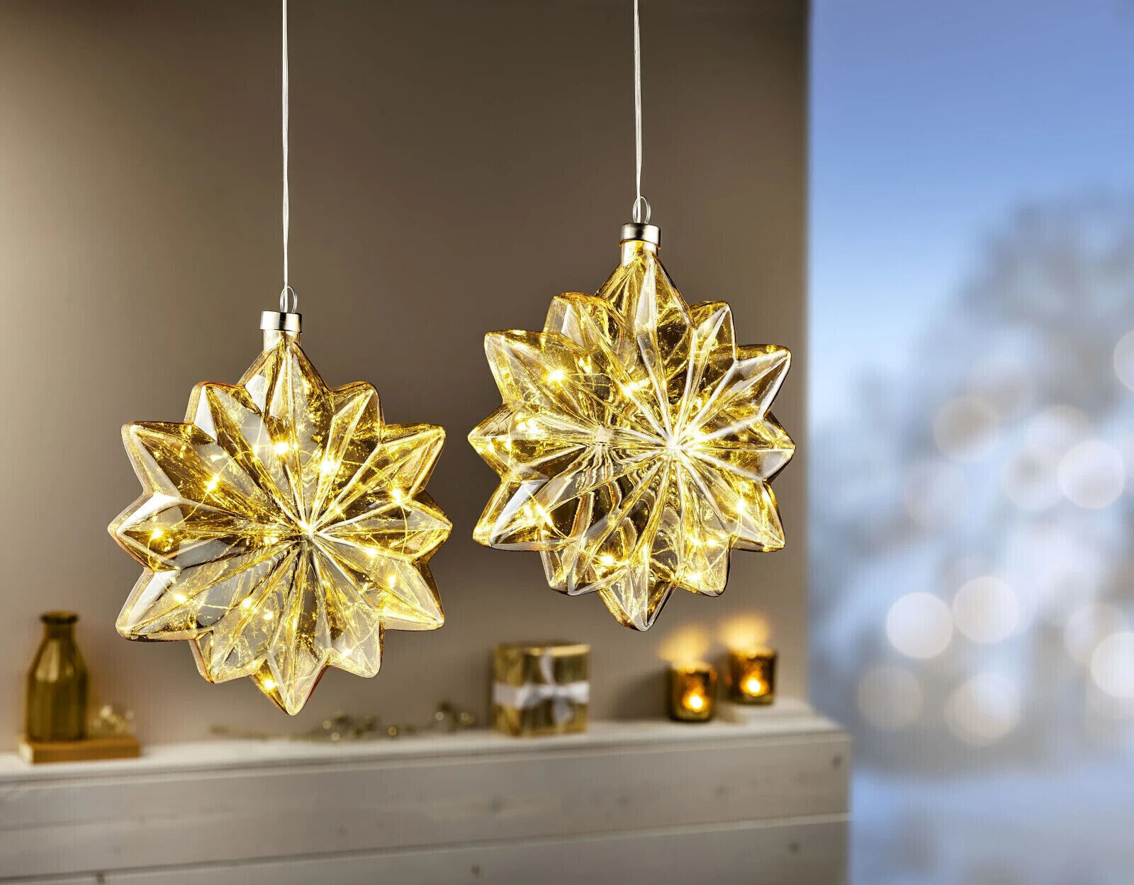 LED-Hängedeko Schneeflocke "Snöflinga" 2er-Set (Farbe: amber