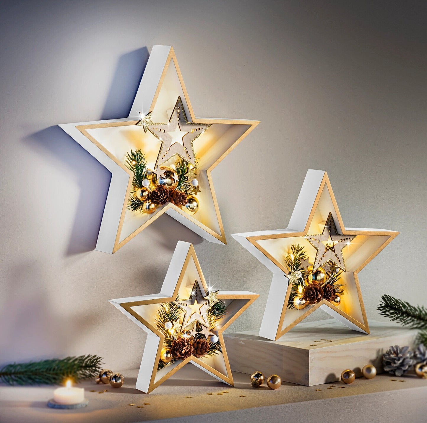 LED-Sterne "Xmas" weiss, 3er-Set