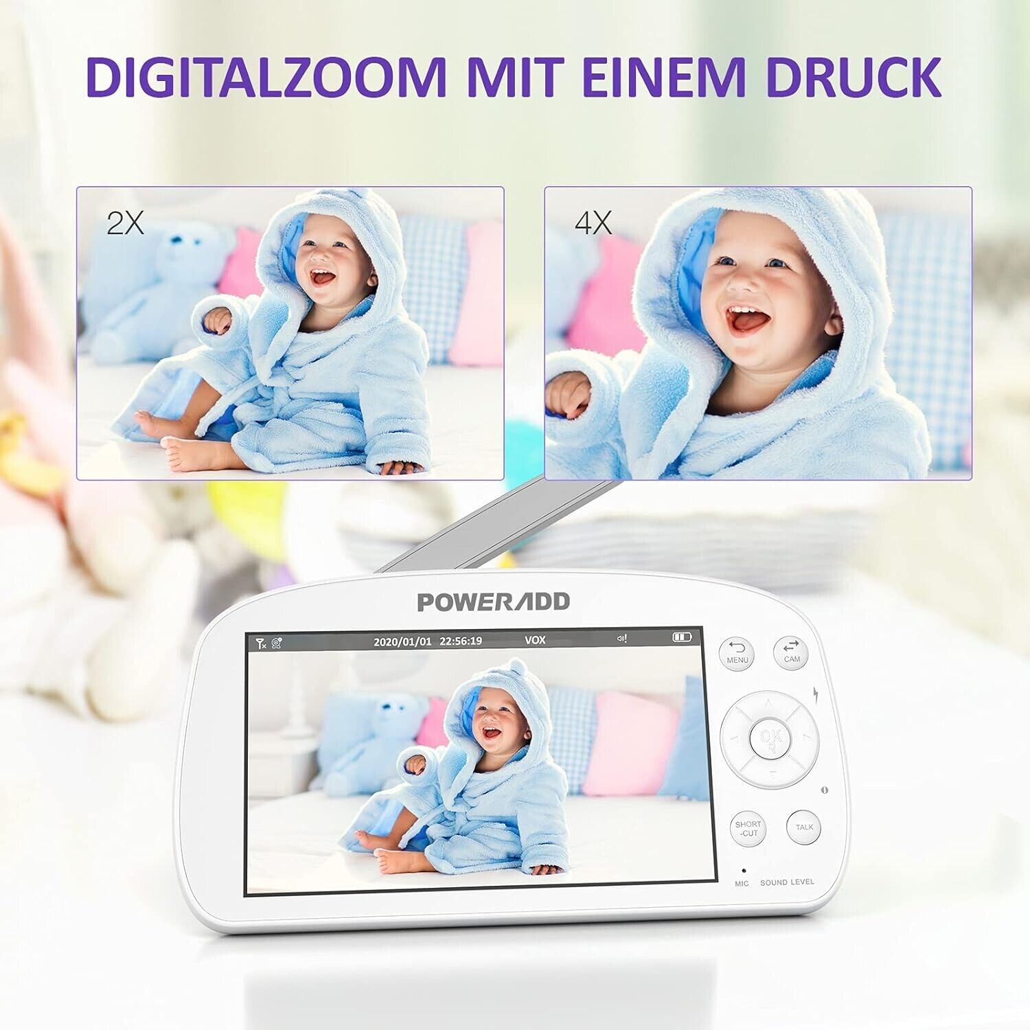 Babyphone mit Kamera 5,5 Zoll Video Baby Monitor 720P HD Farbdisplay, VOX Modus,